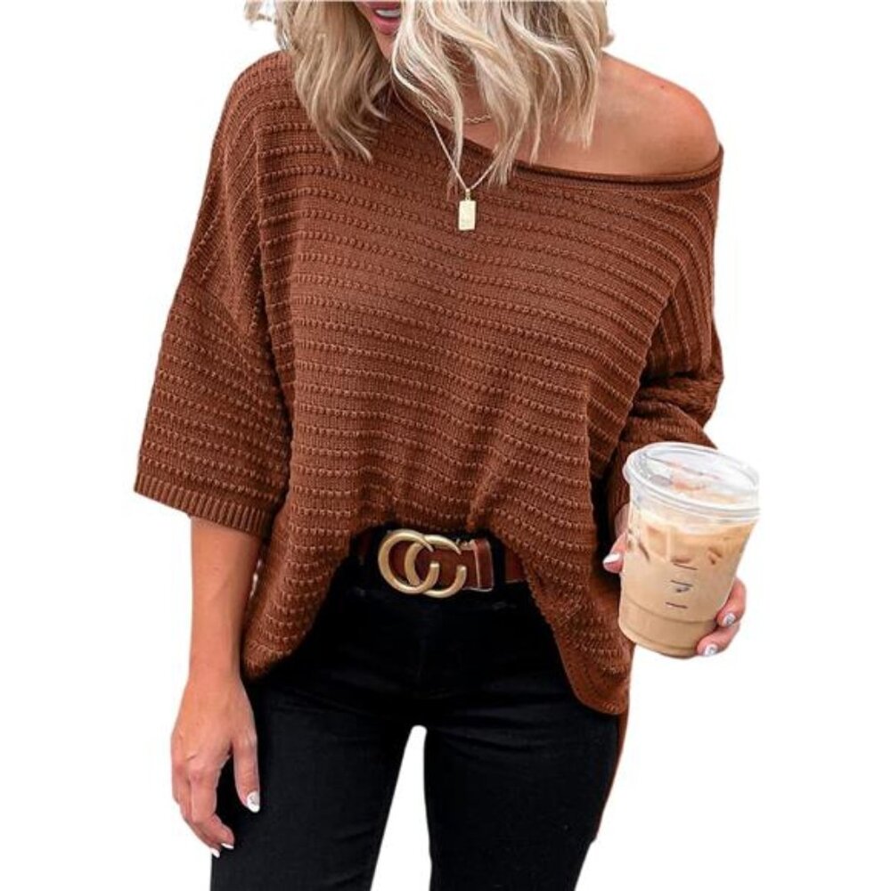 Women's Casual 3/4 Sleeve Loose Tunic Tops Knit‎ Spring Summer Sweater Blouses